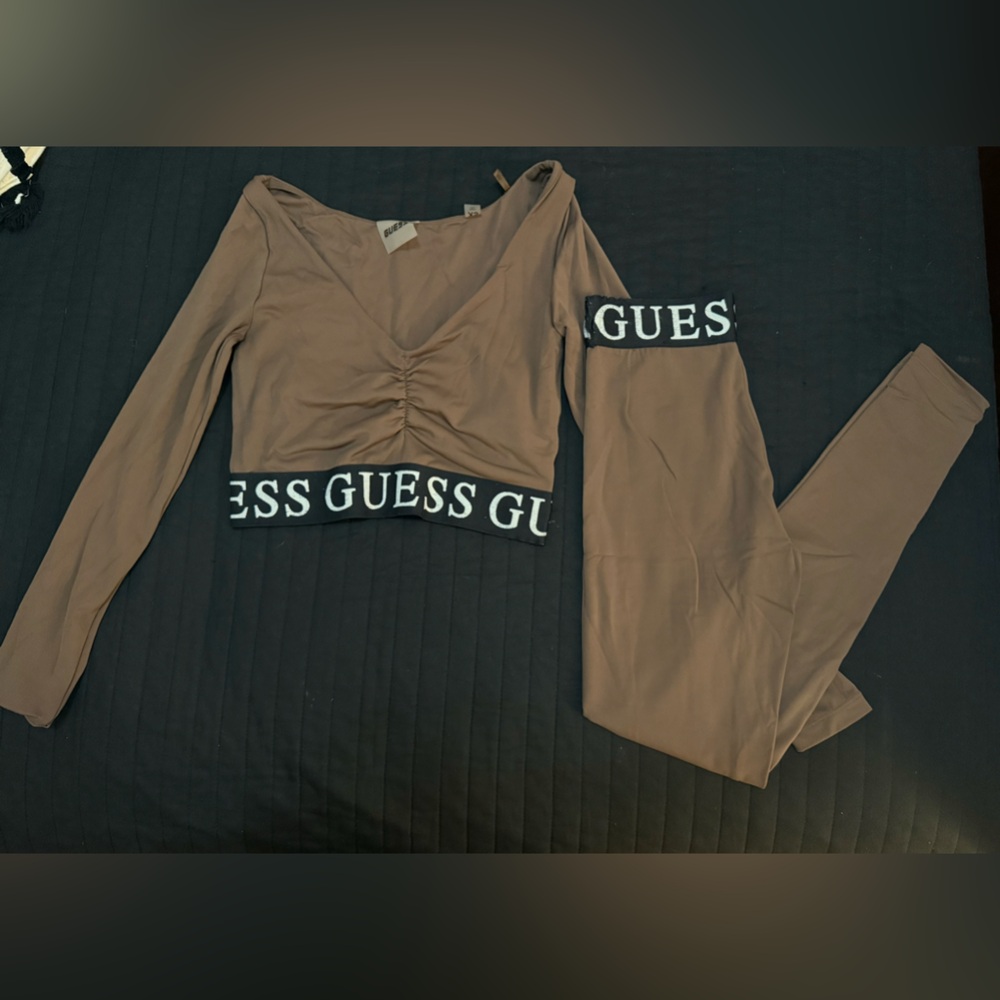 Guess Taupe Long Sleeve Top and Leggings Set
